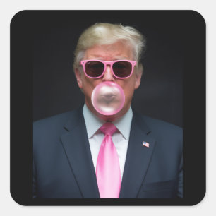 Pegatina Cuadrada Chicle Burbuja Rosa Trump Presidente 47 EE. UU.
