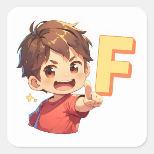 Pegatina Cuadrada Chico anime con la letra F