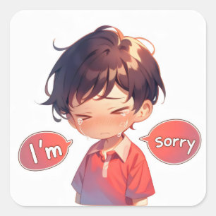 Pegatina Cuadrada Chico Anime Llorando Lo Siento