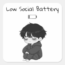 Pegatina Cuadrada Chico Chibi Relatable con Batería Social Baja