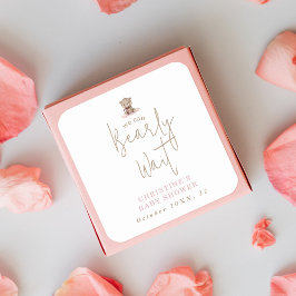 Pegatina Cuadrada Chico de Agua Dulce Minimalista Oso de bebé Baño d