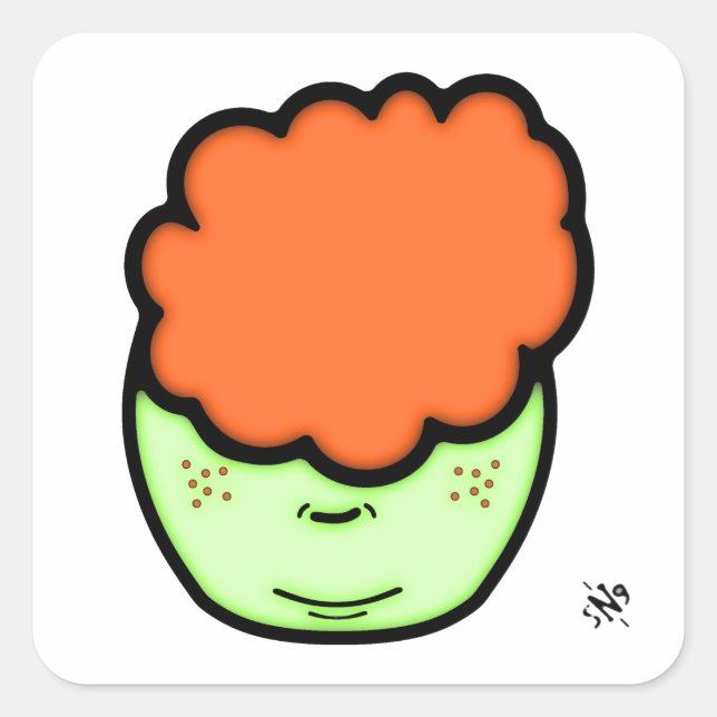 Pegatina Cuadrada Chico de jengibre (personalizado gracioso como boc (Anverso)