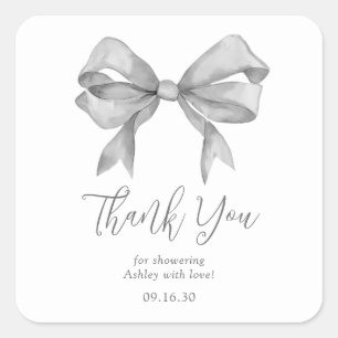 Pegatina Cuadrada Chico de lazo gris Baby Shower agradecimiento