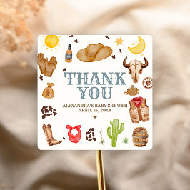 Pegatina Cuadrada Chico de Rodeo del Oeste Salvaje Fiesta de Bebé