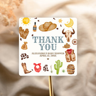 Pegatina Cuadrada Chico de Rodeo del Oeste Salvaje Fiesta de Bebé