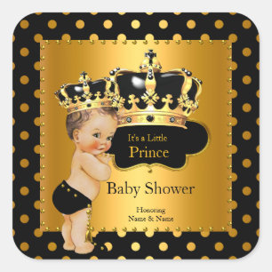 Pegatina Cuadrada Chico del baby shower del príncipe Bebé Negro Dora