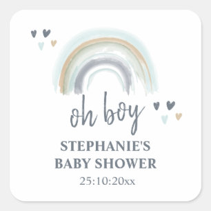 Pegatina Cuadrada Chico Ducha Para Bebé Azul Boho Arcoíris Cuadrado 