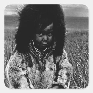 Pegatina Cuadrada Chico esquimal vintage USA Alaska 1970