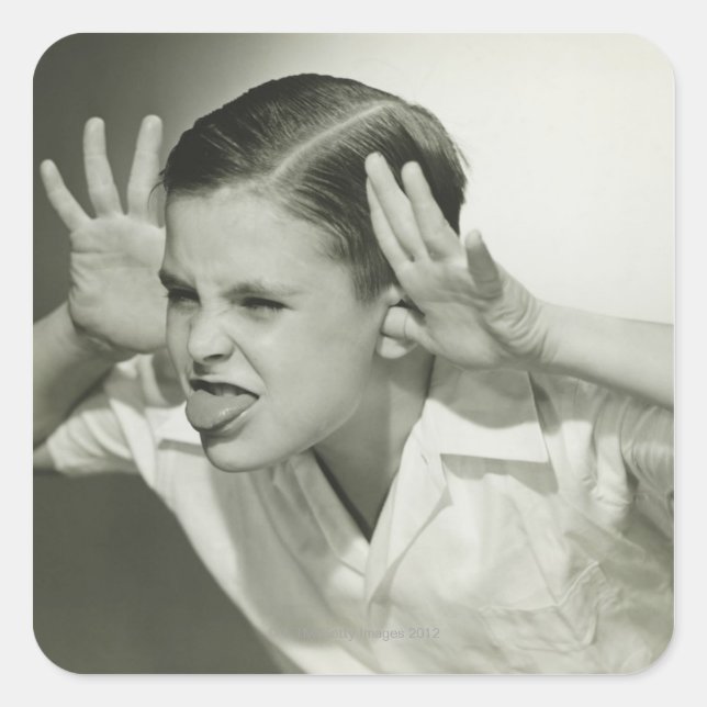 Pegatina Cuadrada Chico haciendo cara (Anverso)