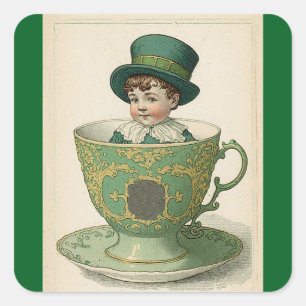 Pegatina Cuadrada Chico Irlandés En Sticker De Taza De Té