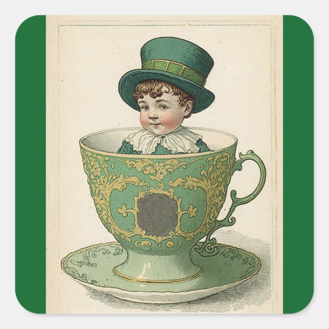 Pegatina Cuadrada Chico Irlandés En Taza De Té Sticker (Anverso)