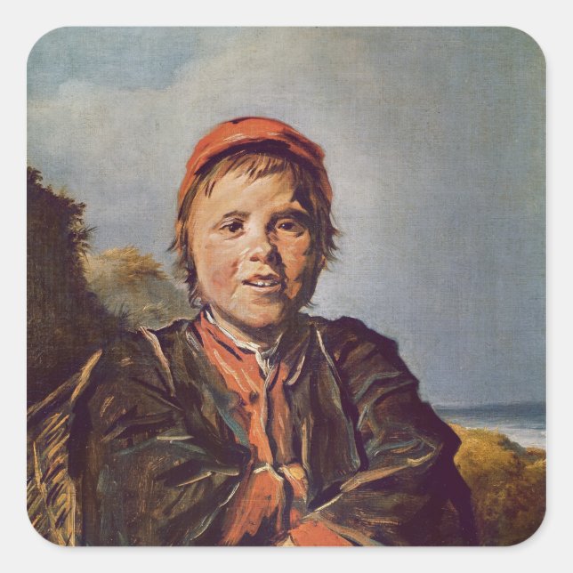 Pegatina Cuadrada Chico pescador (Anverso)