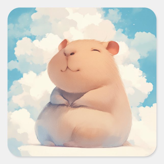 Pegatina Cuadrada Chigüiro chillón en la nube (Anverso)