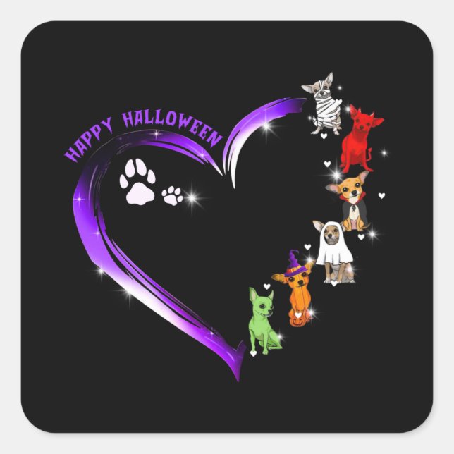 Pegatina Cuadrada Chihuahua Costume Feliz Halloween Shirt Perro grac (Anverso)