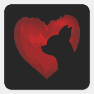Pegatina Cuadrada Chihuahua Valentine con regalos de pintura de cora