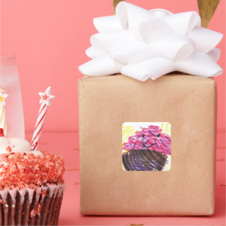 Pegatina Cuadrada Child Drawing Stick Figure Colorful 