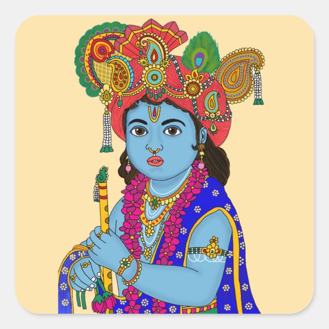 Pegatina Cuadrada Child Krishna Sticker (Anverso)