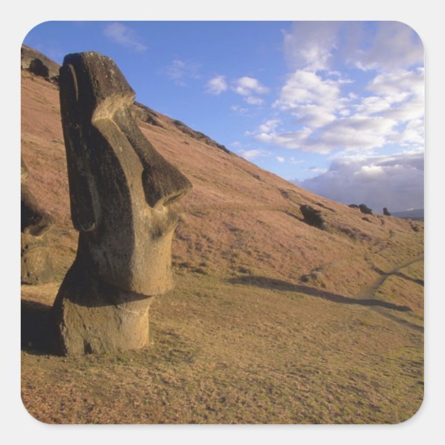Pegatina Cuadrada Chile, Isla de Pascua. Ladera con Moai (Anverso)