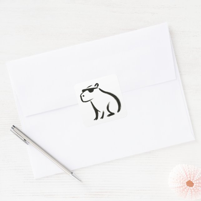 Pegatina Cuadrada Chill Capybara - Diseño de pincel de tinta en (Sobre)