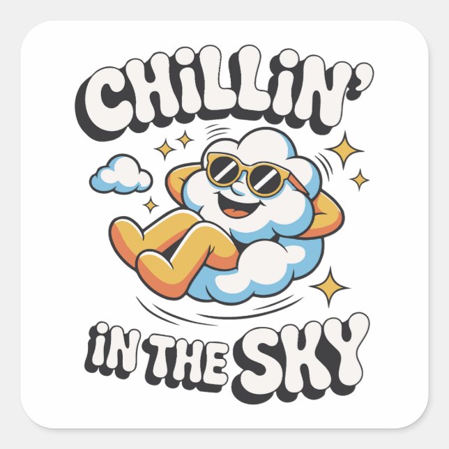 Pegatina Cuadrada Chillin' en Sky Cute Cloud Design para diversión (Anverso)