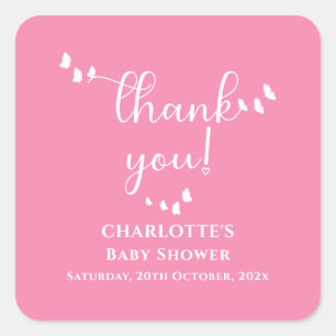 Pegatina Cuadrada Chimenea de bebé con caligrafía de mariposa minima