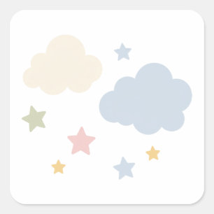Pegatina Cuadrada Chimeneas de Pastel y Estrellas Baby Shower
