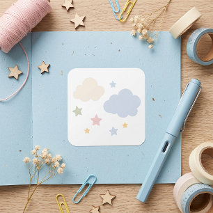 Pegatina Cuadrada Chimeneas de Pastel y Estrellas Baby Shower