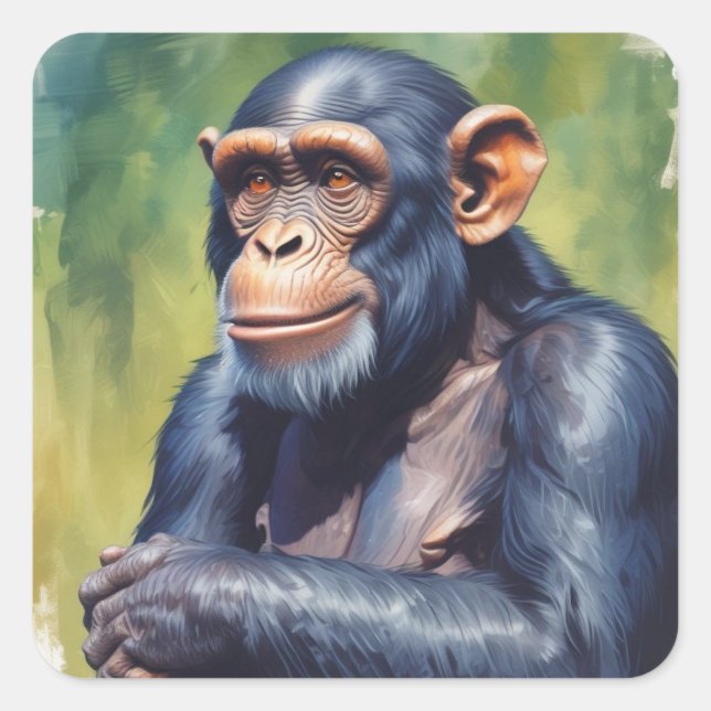 Pegatina Cuadrada Chimpancé lindo loco divertido  (Anverso)