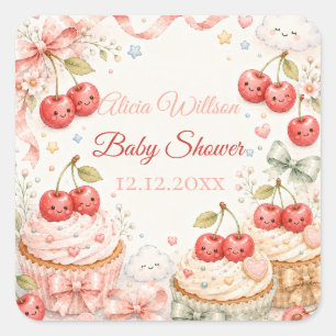 Pegatina Cuadrada Chimuelo Baby Shower de Cereza