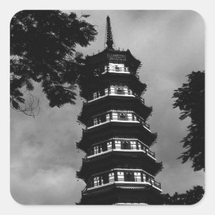 Pegatina Cuadrada China Cantón la pagoda florida 1970