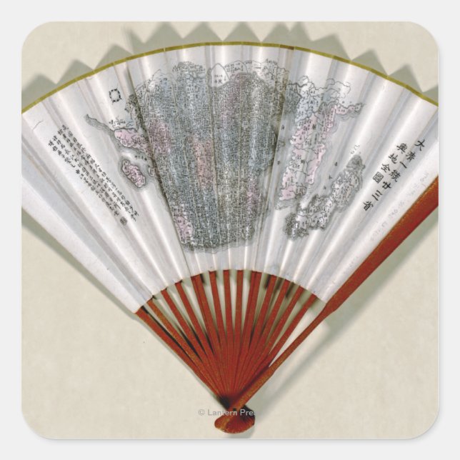 Pegatina Cuadrada China frente a un mapa de fans (Anverso)