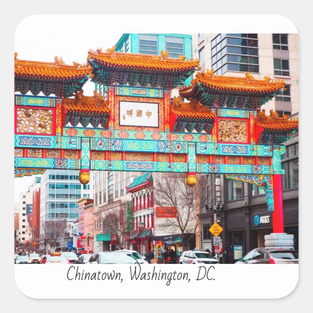 Pegatina Cuadrada Chinatown DC, EE.UU. (Anverso)