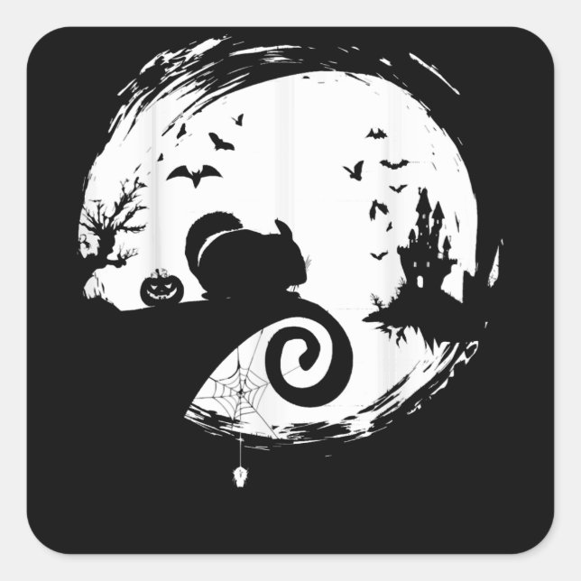 Pegatina Cuadrada Chinchilla Halloween Costume Moon Silhouette (Anverso)