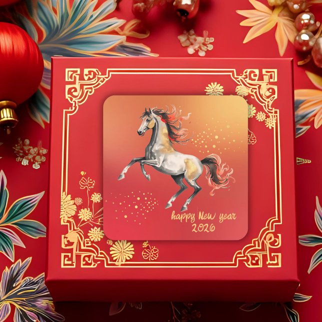 Pegatina Cuadrada Chinese New Year 2026 Horse New Year Party (Subido por el creador)