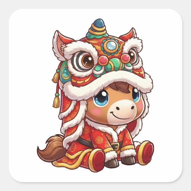 Pegatina Cuadrada Chinese New Year Horse 2026 Zodiac (Anverso)