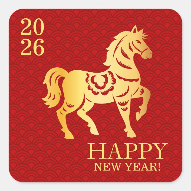 Pegatina Cuadrada Chinese New year of the Horse 2026 (Anverso)