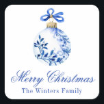 Pegatina Cuadrada Chinoiserie Blue & White Christmas Ornamft<br><div class="desc">PreppyPrint.com - ¡Celebra a los Navidades con estilo! Añade tu toque personalizado. Trasladar este diseño a los productos de tu elección. Visita mi tienda de diseño,  PreppyPrint.com,  para coordinar artículos.</div>