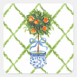 Pegatina Cuadrada Chinoiserie Naranja Citrus Topiary