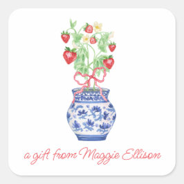 Pegatina Cuadrada Chinoiserie Vase of Red Strawberries Gift