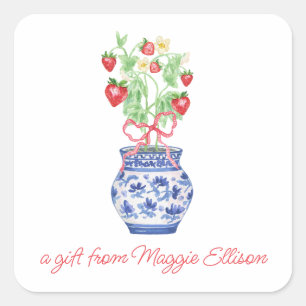 Pegatina Cuadrada Chinoiserie Vase of Red Strawberries Gift