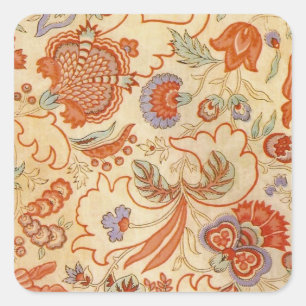 Pegatina Cuadrada Chintz Floral Antiguo Terracota Francés Vintage