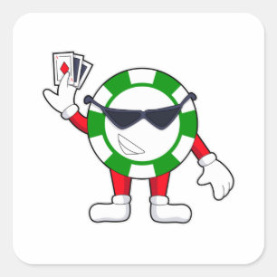 Pegatina Cuadrada Chip de póquer con tarjetas de póker