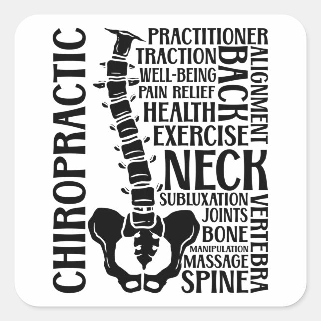 Pegatina Cuadrada Chiropráctico Terapia de la columna vertebral Chir (Anverso)