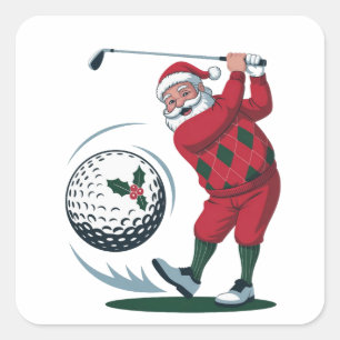 Pegatina Cuadrada Chirstmas Fantasy Golf Jugando a Santa Claus