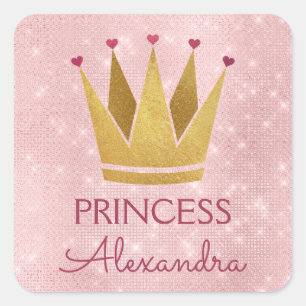 Pegatina Cuadrada Chispa del rosa de princesa Crown Rose Gold Blush
