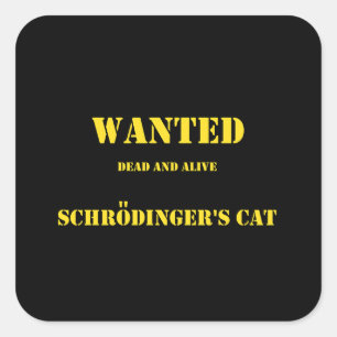Pegatina Cuadrada Chiste Cuántico Divertido: El Gato de Schrödinger