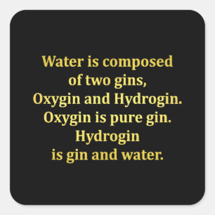 Pegatina Cuadrada Chiste de agua y ginebra divertido