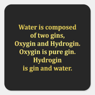 Pegatina Cuadrada Chiste de agua y ginebra divertido