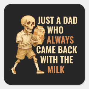 Pegatina Cuadrada Chiste de la leche de papa con esqueleto de época