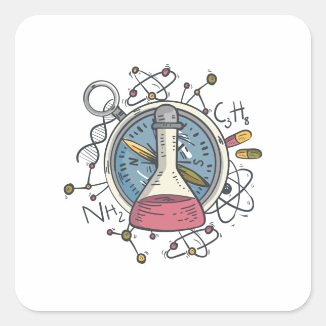 Pegatina Cuadrada Chiste de Química Ciencia Divertida (Anverso)
